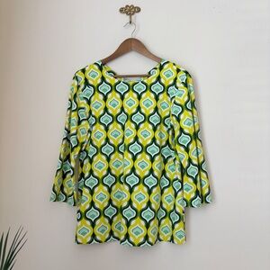 J. McLaughlin Vibrant Yellow Ogee Print Top Large